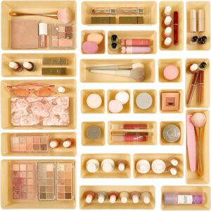 25 PCS Clear Plastic Drawer Organizer Set – 4 Sizes Storage Trays for Kitchen, Bathroom, Makeup and Office